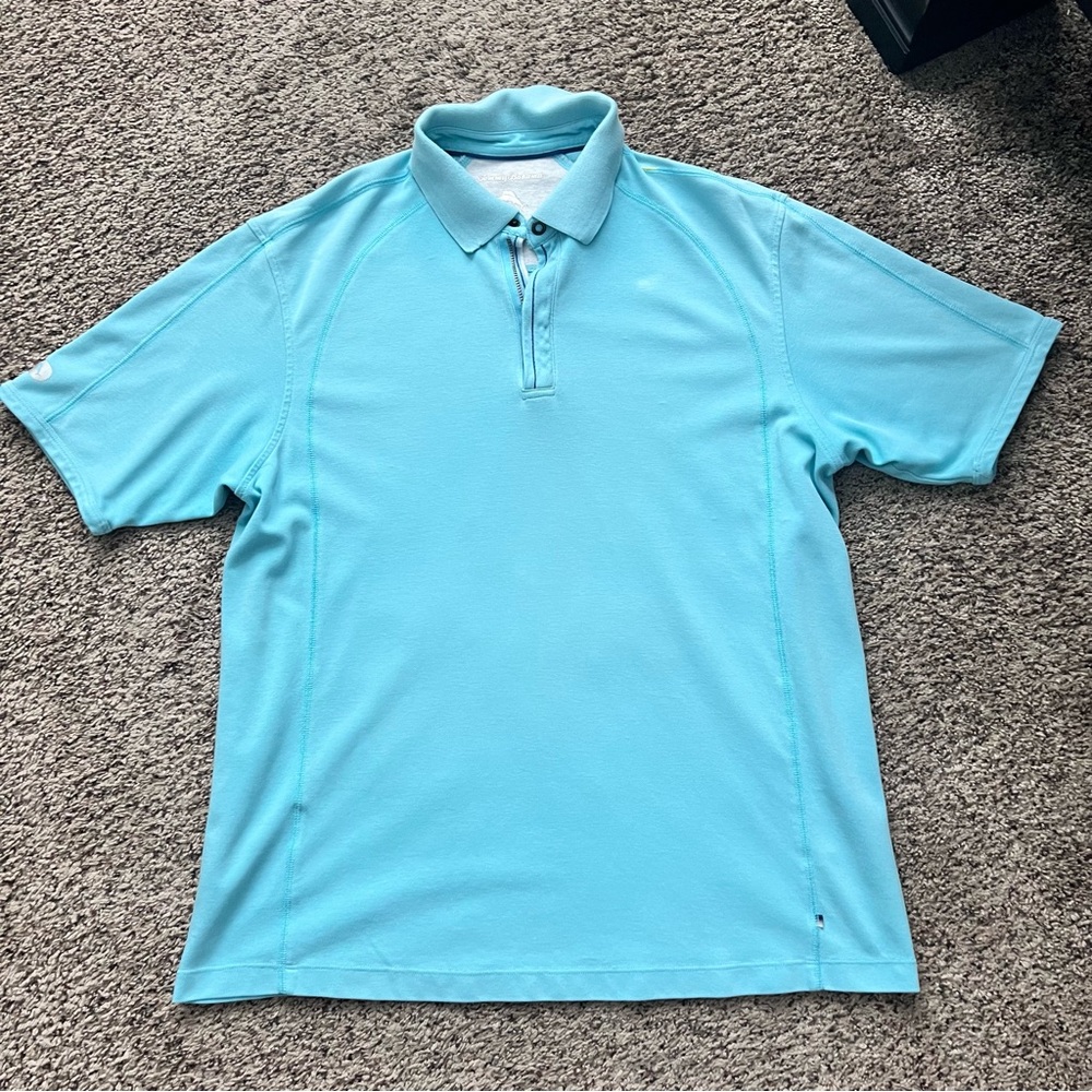 Tommy Bahama - Men’s Polo-Half Zip/Button Closure, Size XL, Light Blue/Teal